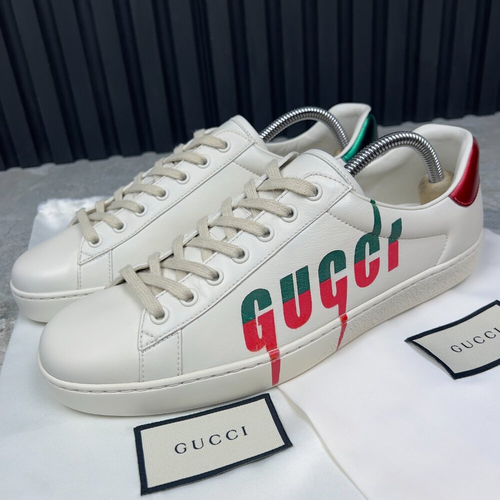 Gucci Ace Low Top Sneakers White Leather Red Green Logo 8 G or 8.5 US or 42 EUR